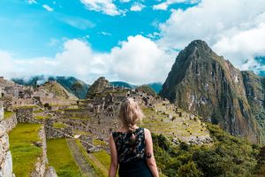 woman facing Machu Picchu